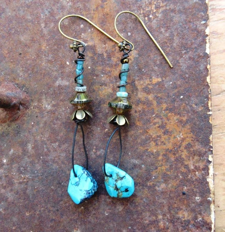 Boucles d'oreille contemporaines tribales: nugget turquoise d'Arizona.. – photo 5